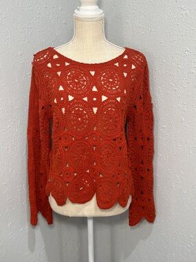 Ultra Pink Rust Crochet Openwork Top